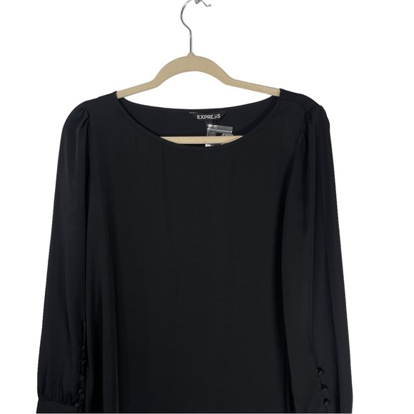 Express Womens Black Sheer Blouse Size Med Long Sleeve Round Neck Career NWT - Picture 2 of 14